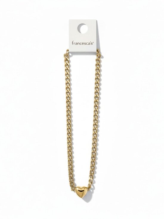 Francesca's Collections Jewelry - Francesca's Gold Curb Chain Heart Pendant Necklace Chunky Link Adjustable New